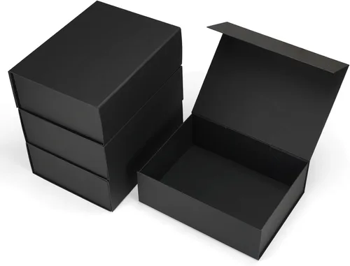 Vista 13 de Ditwis Caja de regalo de 12x9x4 pulgadas con tapa de cierre magnético, caja magnética negra y dorada para boda, propuesta de padrinos y damas