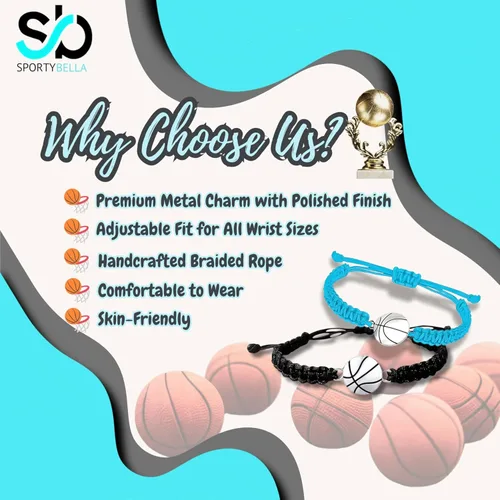 Vista 6 de Sportybella Pulsera unisex con dije de baloncesto – Pulsera de amistad ajustable con dije de baloncesto