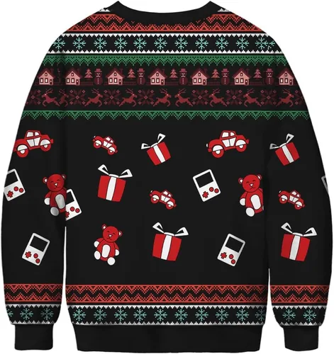 Vista 36 de Sudaderas de Navidad unisex con estampado 3D y cuello redondo, manga larga, suelta, suéter de Navidad