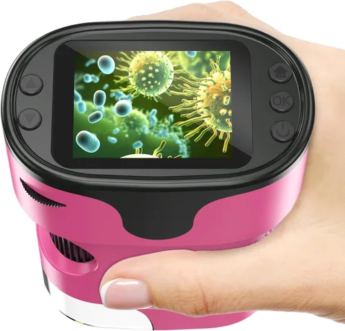 Vista 13 de Microscopio portátil 1000X para niños, pantalla 4K de 2.0 pulgadas, mini microscopios digitales de bolsillo recargable, kit de diapositivas