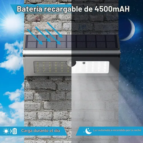 Vista 4 de Luces solares inalámbricas superbrillantes de 48 LED de 1100 lúmenes, a prueba de agua, luces solares de radar para exteriores, carcasa de aluminio