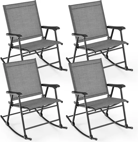 Vista 11 de Tangkula Juego de 2 mecedoras plegables para patio con tela de asiento transpirable y marco de metal resistente, movimiento mecedor suave, balancín