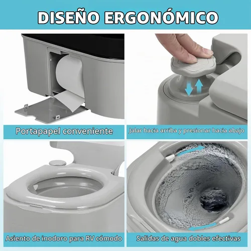 Vista 3 de YITAMOTOR Baño portátil de 6.34 galones para acampar con colección de papel Gris