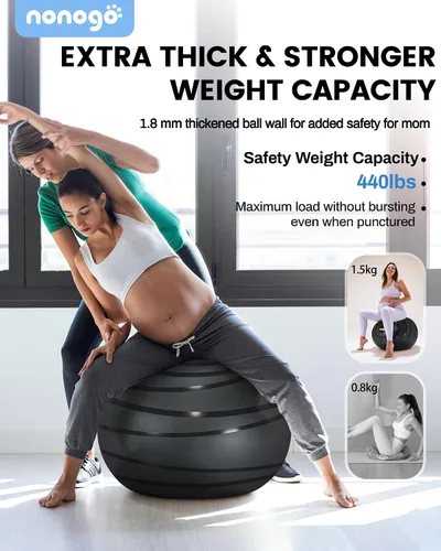 Vista 2 de nonogo Bola de parto para embarazo con bandas de resistencia, pelota de ejercicio para entrenamiento, yoga, terapia física, fisio de maternidad