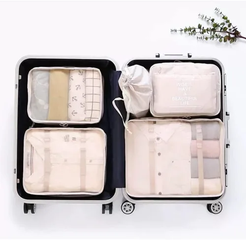 Vista 4 de Fxkoolr Juego de 6 cubos de embalaje organizadores de equipaje para viajes beige