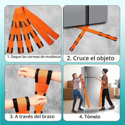 Vista 4 de Correas de mudanza de ancho mejorado, sistema de elevación y movimiento para 2 personas con guantes de algodón, correas de muñeca de elevación