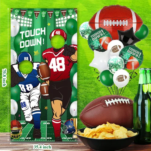 Vista 2 de Decoraciones de fiesta de fútbol, pancarta de fotos de fútbol, telón de fondo de fútbol para fiesta, cubierta de puerta de fotos, marco de fotos