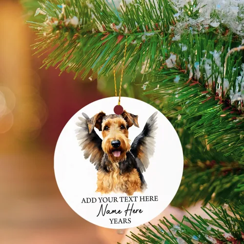 Vista 4 de Airedale Terrier - Adorno personalizado de alas de ángel para perro, regalo de pérdida de condolencias de mascotas, adorno de Navidad conmemorativo