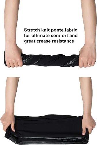 Vista 4 de Asoran Pantalones de vestir para mujer pantalones de trabajo de esmoquin negros pantalones elásticos ajustados con rayas de cuero para uso casual