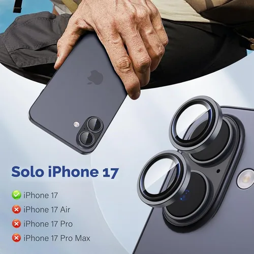 Vista 2 de Protector de lente de cámara para iPhone 17, protector de pantalla individual original Dureza 9H, resistente a los arañazos, compatible con fundas