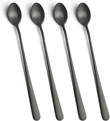 Vista 9 de IQCWOOD Cucharas de té helado de mango largo, cucharas de café de acero inoxidable para mezclar cócteles, juego de 4