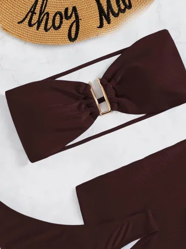Vista 3 de WDIRARA Traje de baño de 3 piezas con estampado de piel de serpiente con cuello halter y falda de playa