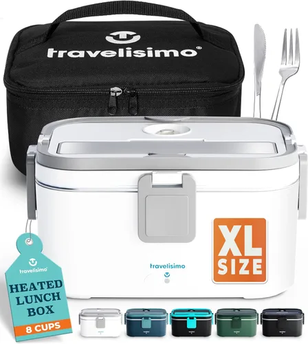 Vista 7 de TRAVELISIMO Loncheras eléctricas extragrandes para adultos con capacidad para 8 tazas – Fiambrera térmica de 100 W para hombres 1.8 L, calentador