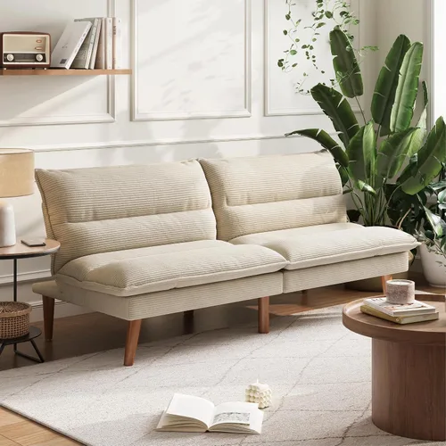 Vista 9 de LINSY HOME Sofá cama futón de 71 pulgadas, sofá futón de pana con respaldo ajustable de 3 posiciones, sofá cama convertible de dos plazas, sofás