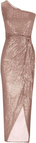 Vista 2 de Elegante vestido de lentejuelas fruncidas para mujer, sexy, con un hombro descubierto, ajustado, vestido formal con purpurina brillante