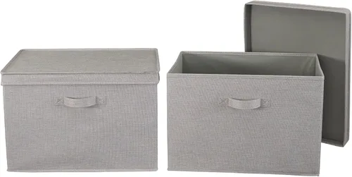 Vista 14 de Household Essentials Caja de zapatos pequeña con panel frontal transparente, resistente mezcla de poliéster, acabado crema, juego de 2