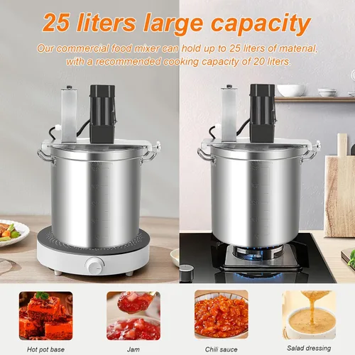 Vista 4 de Mezclador automático comercial de alimentos de 25 L, acero inoxidable, raspador de 4 cuchillas, control de velocidad ajustable, para uso industrial
