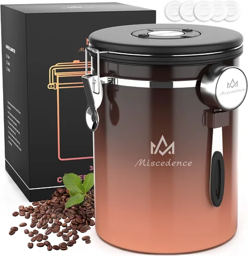 Vista 13 de Recipiente para café de 35OZ en color beige, de acero inoxidable 304, recipiente hermético de cocina para almacenamiento de café en grano o molido
