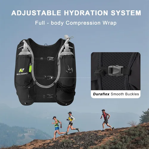 Vista 5 de N NEVO RHINO Chaleco para correr, chaleco de agua para correr de hidratación, 5.5 L, con bolsa de agua de 1.5 L, mochila de hidratación ligera