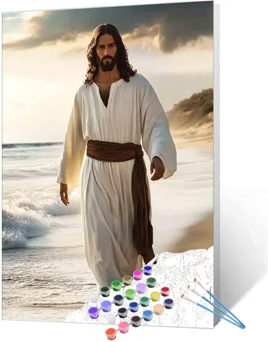 Vista 14 de Everyone Gathered Around Jesus - Pintura por números para adultos, principiantes, niños, kit de pintura al óleo sobre lienzo con pinceles, pigmento