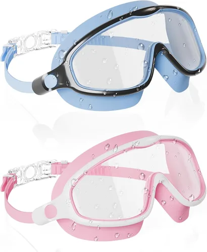 Vista 11 de Aegend Gafas de natación para niños y jóvenes de 3 a 14 años – Paquete de 2 gafas de visión clara antivaho anti-UV para natación