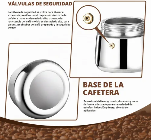 Vista 8 de Estufa de 2 tazas de acero inoxidable, cafetera italiana, capacidad para café moca, cocina clásica de inducción para el hogar y campamento, 3.3