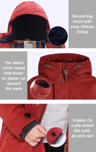Vista 6 de SOLOCOTE Abrigo de invierno para niños, chaqueta cálida con capucha y forro de sherpa, resistente al agua