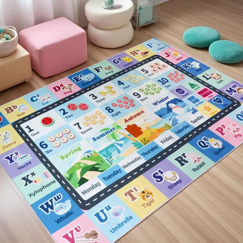 Vista 22 de Alfombra ABC infantil para sala de juegos, alfombra del alfabeto para el aula, alfombra lavable para habitación de bebé, sala de juegos, dormitorio
