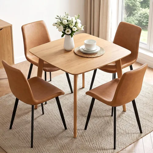 Vista 13 de HIPIHOM 3-Piece Oak Dining Table Set for 2, 31.5in Table with Steel Legs Oak Table+2 Yellow Chairs