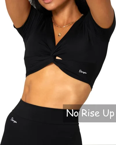 Vista 5 de Danysu Parte superior con nudo frontal para mujer, con relleno, manga corta, para entrenamiento, con nudos, para gimnasio