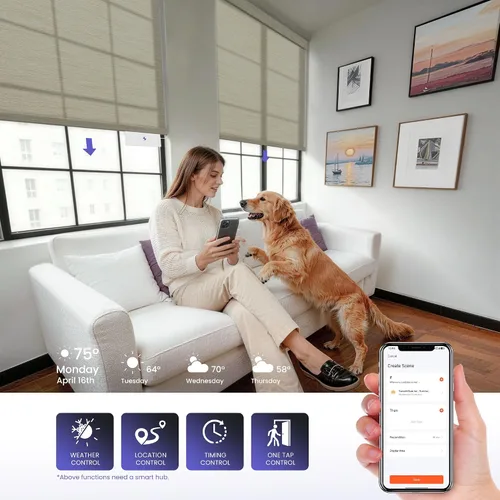 Vista 4 de Persianas enrollables inteligentes motorizadas con filtro de luz, persianas inalámbricas con control remoto eléctrico para dormitorios, fáciles