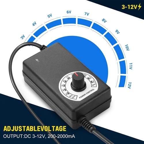 Vista 3 de Facmogu Fuente de alimentación ajustable de CA a CC, 100-240V AC a 3-12V DC 24W Adaptador de corriente Controlador de velocidad, Variable DC 3V 5V