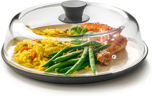 Vista 7 de Le'raze Cubierta de vidrio para salpicaduras de microondas de 10 pulgadas para alimentos, 100% libre de BPA y plomo de grado alimenticio, apta