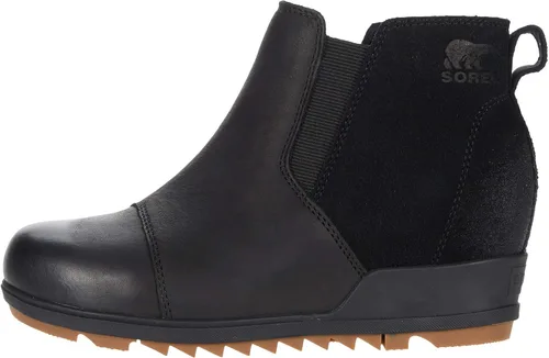 Vista 5 de Sorel - Botas cortas hasta el tobillo para mujer Evie, piel de ante impermeable, suela de cuña Negro