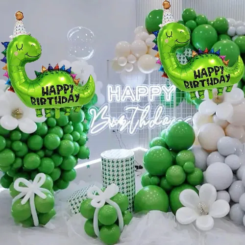 Vista 6 de Globos grandes de dinosaurio verdes, 2 piezas de 35 pulgadas, globo de cumpleaños de dinosaurio