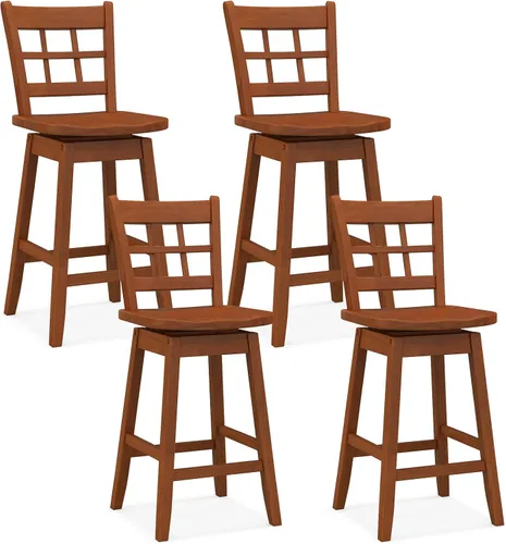 Vista 11 de Giantex Juego de 2 taburetes de bar de 24.5 pulgadas, taburetes de bar giratorios de granja con respaldo hueco de 6 rejillas y asiento ergonómico