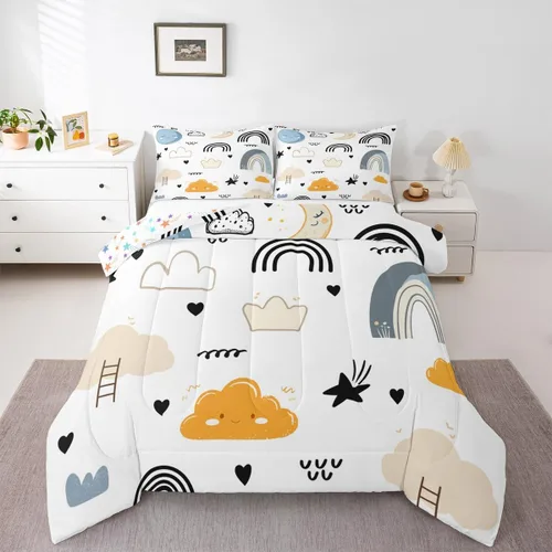 Vista 27 de Erosebridal Juego de edredón arcoíris de 2 piezas, edredón de nube de dibujos animados kawaii iridiscente individual para niños, niñas, mujeres