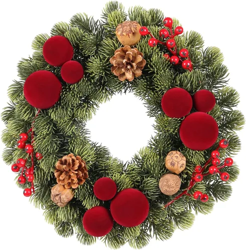 Vista 9 de Pequeña corona de Navidad, bola de terciopelo beige artificial de 13 pulgadas, mini coronas para decoración de Navidad de puerta delantera