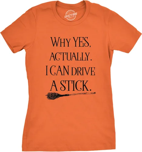 Vista 11 de Camiseta de Halloween para mujer Why Yes I Can Drive A Stick Witch Tees Heather Purple