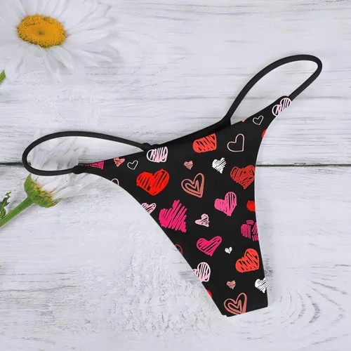 Vista 5 de BADBOM Tanga sexy de San Valentín para mujer, con estampado de labios, espalda en T, sexo travieso de cintura baja, correas elásticas sin costuras
