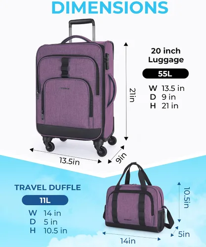Vista 5 de BAGSMART Equipaje de mano Sets 2 piezas, Violeta enigmática, Viajes en familia