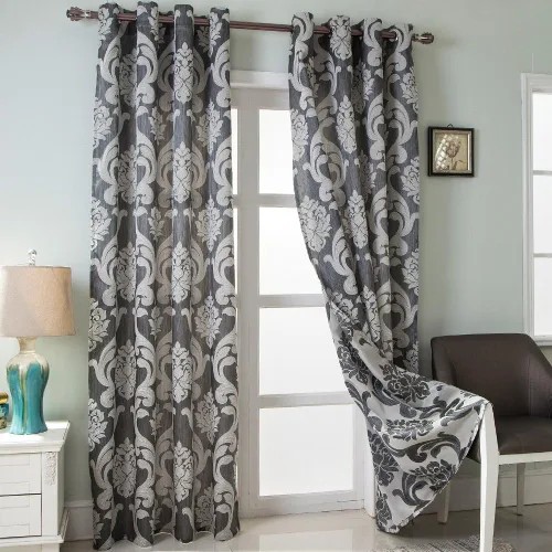 Vista 12 de NAPEARL Cortinas de damasco para sala de estar, cortinas de jacquard gótico con patrones florales, cortinas beige para dormitorio de 63 pulgadas