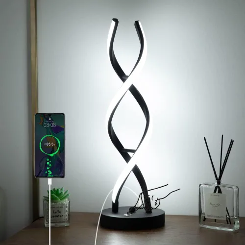 Vista 9 de Lámpara de mesa LED moderna, lámparas de mesa en espiral regulables para dormitorio, 3 colores con control táctil, lámpara de mesita de noche con 1