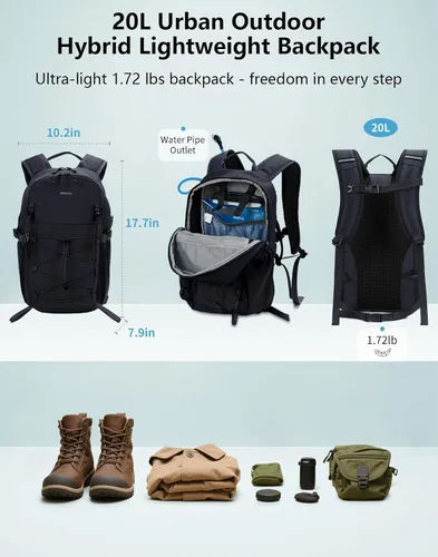 Vista 2 de ECOHUB Mochila pequeña de senderismo para hombres y mujeres, mochilas de viaje ligeras de 20 litros, resistentes al agua, para acampar, ciclismo