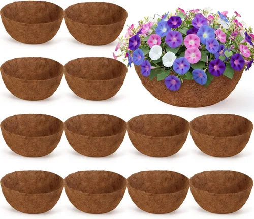 Vista 9 de Gerrii 8 forros de coco de 16 pulgadas para cestas colgantes, revestimientos de coco para maceteros redondos naturales de coco y coco, cesta