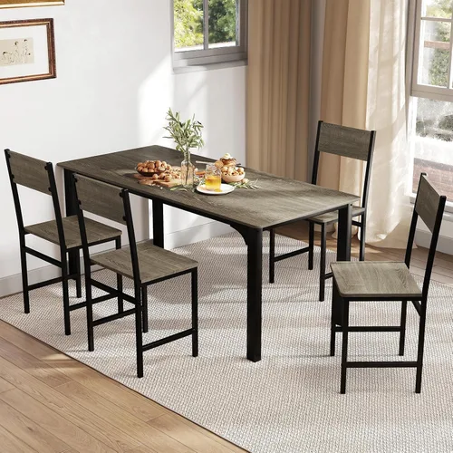 Vista 11 de Giantex Juego de 2 sillas de comedor, sillas de cocina industriales con patas de metal, respaldo inclinado, veta de madera rústica, sillas laterales