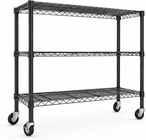 Vista 11 de Estantes de almacenamiento de 3 niveles, estantería de alambre de metal, estante ajustable resistente para despensa, cocina, garaje y lavandería