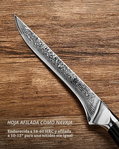 Vista 3 de KYOKU - Juego de 2 cuchillos japoneses para cortar carne, juego de cuchillos de carnicero de cocina de Damasco para tallar pechuga, acero VG10