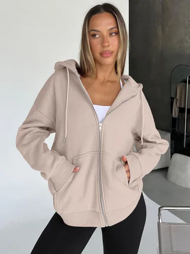 Vista 3 de Trendy Queen - Sudaderas con capucha y cremallera para mujer, sudaderas de gran tamaño, trajes de moda de otoño, chaquetas informales, ropa
