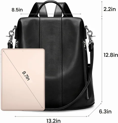 Vista 4 de S-ZONE - Mochila de piel suave para mujer, antirrobo, mediana, bolsa de hombro 2-negro